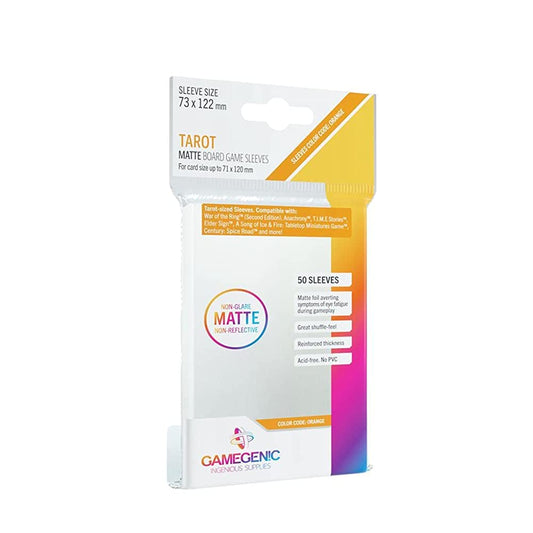 Matte Board Game Sleeves | Pack of 50 Matte Sleeves | 72 by 122 mm Card Sleeves Optimized for Use with Tarot Cards | Premium Card Protection | FFG Orange Color Code | Made by Gamegenic