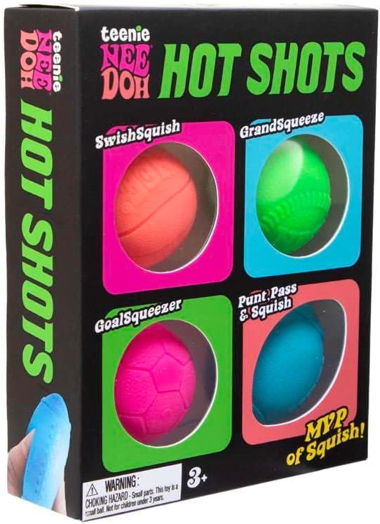 Schylling NeeDoh Hot Shot Teenie Needoh 4 Pack - Sensory Squeeze Toy - 1.5" in Diameter - Colors May Vary