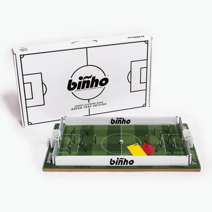 Binho Board Classic Board Game Stadium Stripes Edition - 2-Player Fast-Paced Finger Flicker Pinball Family Board Games - Portable Tabletop Sports Game Set for Any Occasion