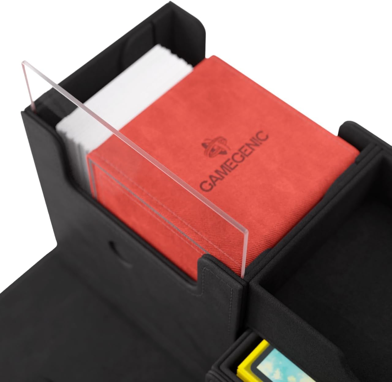 Gamegenic The Academic 133+ XL Premium Deck Box | Double-Sleeved Card Storage | Card Game Protector | Holds Up to 122 Cards Plus Game Accessories | Black/Black Color
