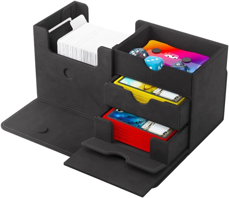 Gamegenic The Academic 133+ XL Premium Deck Box | Double-Sleeved Card Storage | Card Game Protector | Holds Up to 122 Cards Plus Game Accessories | Black/Black Color