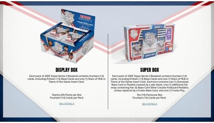 2026 Topps Series 2 Baseball Super Trading Card Box (1 Exclusive Oversized Card + 5 Card Silver Foilbord Pack & 1 Bitty Pop Per Box)