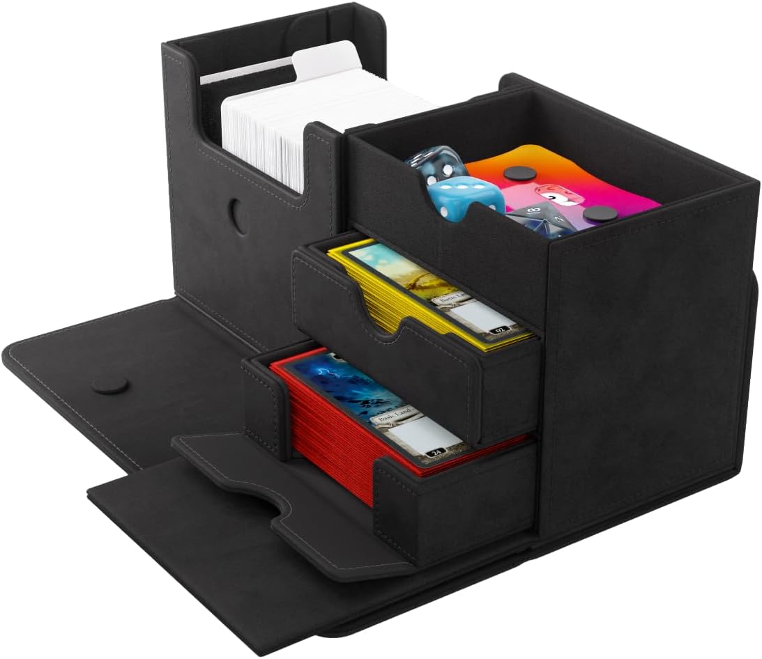 Gamegenic The Academic 133+ XL Premium Deck Box | Double-Sleeved Card Storage | Card Game Protector | Holds Up to 122 Cards Plus Game Accessories | Black/Black Color