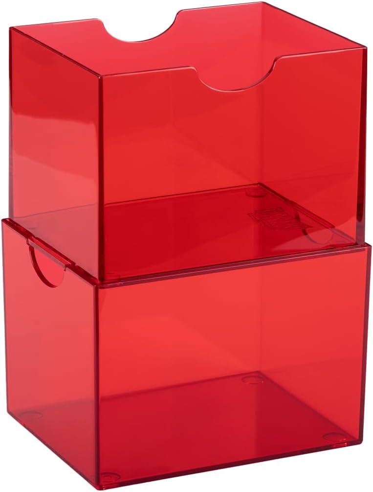 Dragon Shield Strongbox Deck Box Clear Red, Holds 100+ Double Sleeved Cards, Acrylic TCG Storage Case, Vacuum Seal Closure, Stackable, Display Lid, 83.5 x 106 x 75.5 mm