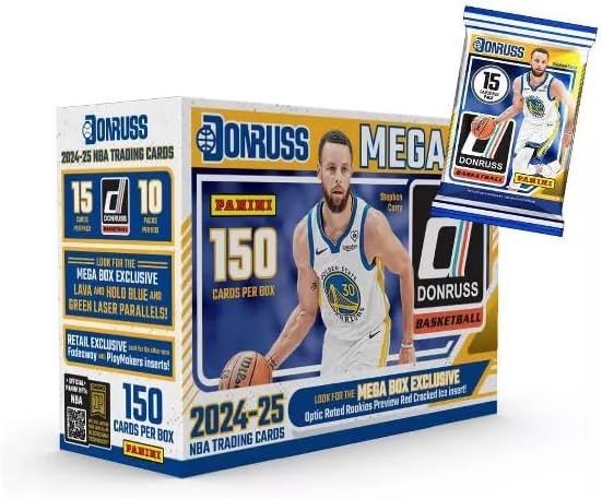 Panini 2024-25 NBA Donruss Basketball Trading Card Mega Box (Look for Mega Box Exclusive Optic Rated Rookies Preview Red Cracked Ice Inserts!)