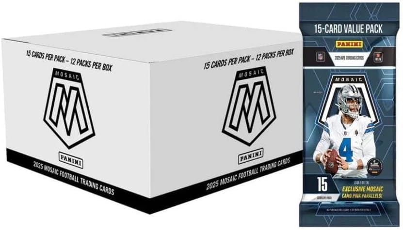 2025 Panini Mosaic NFL Football Trading Cards Fat Pack Box | 12 Packs Per Box | 180 Cards Total | Retail Exclusive Parallels
