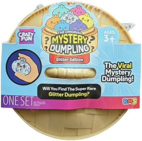 Crazy Fun Mystery Dumpling Glitter Edition Squishy Toy 5 inch Diameter | Ages 3+, Rare Glitter Dumpling, 1 Mystery Figure, Collectible Surprise, Viral Toy