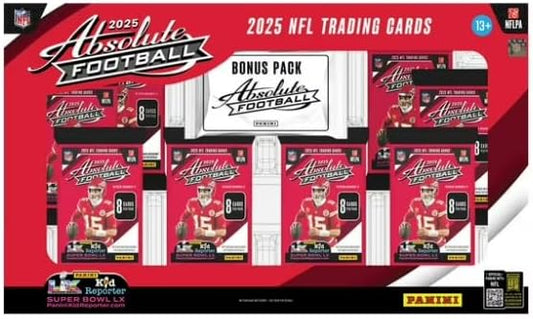 2025 Panini Absolute Football Bundle Box, 8 Bulk Packs, 8 Cards per Pack, 1 Bonus Pack