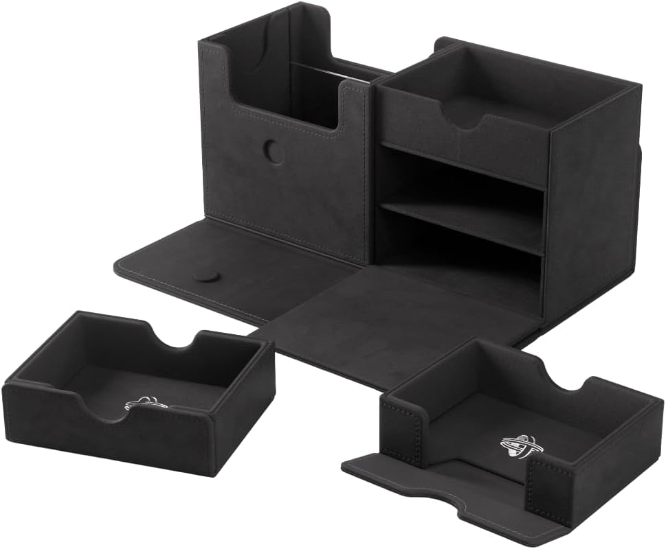 Gamegenic The Academic 133+ XL Premium Deck Box | Double-Sleeved Card Storage | Card Game Protector | Holds Up to 122 Cards Plus Game Accessories | Black/Black Color
