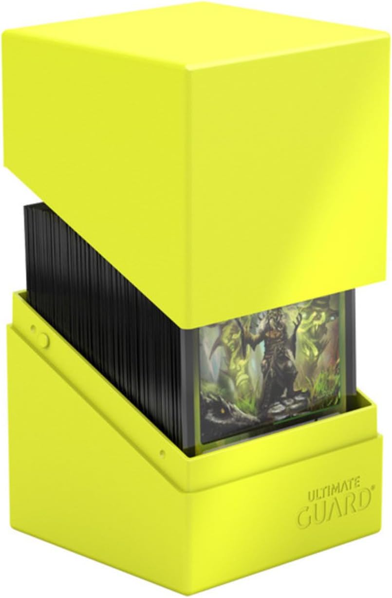 Ultimate Guard Boulder Solid 100+, Deck Case for 100 Double-Sleeved TCG Cards, Neon Yellow, Secure & Durable Storage for Trading Card Games, No Transparency