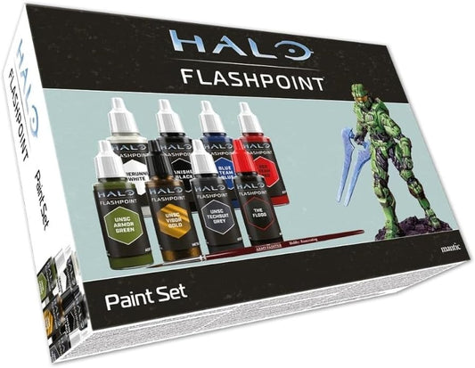 Mantic Entertainment Games Halo: Flashpoint Paint Set - 8 Warpaint Colors, Master Chief Model, Brush & Game Cards Included - Perfect for Painting Miniatures & Halo Flashpoint Enthusiasts