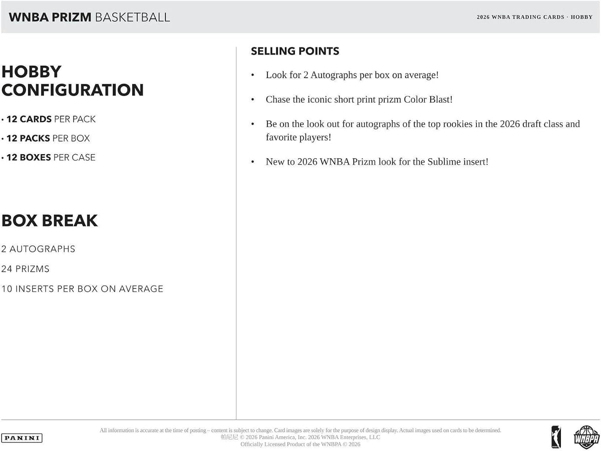 2026 Panini WNBA Prizm Basketball Hobby Box