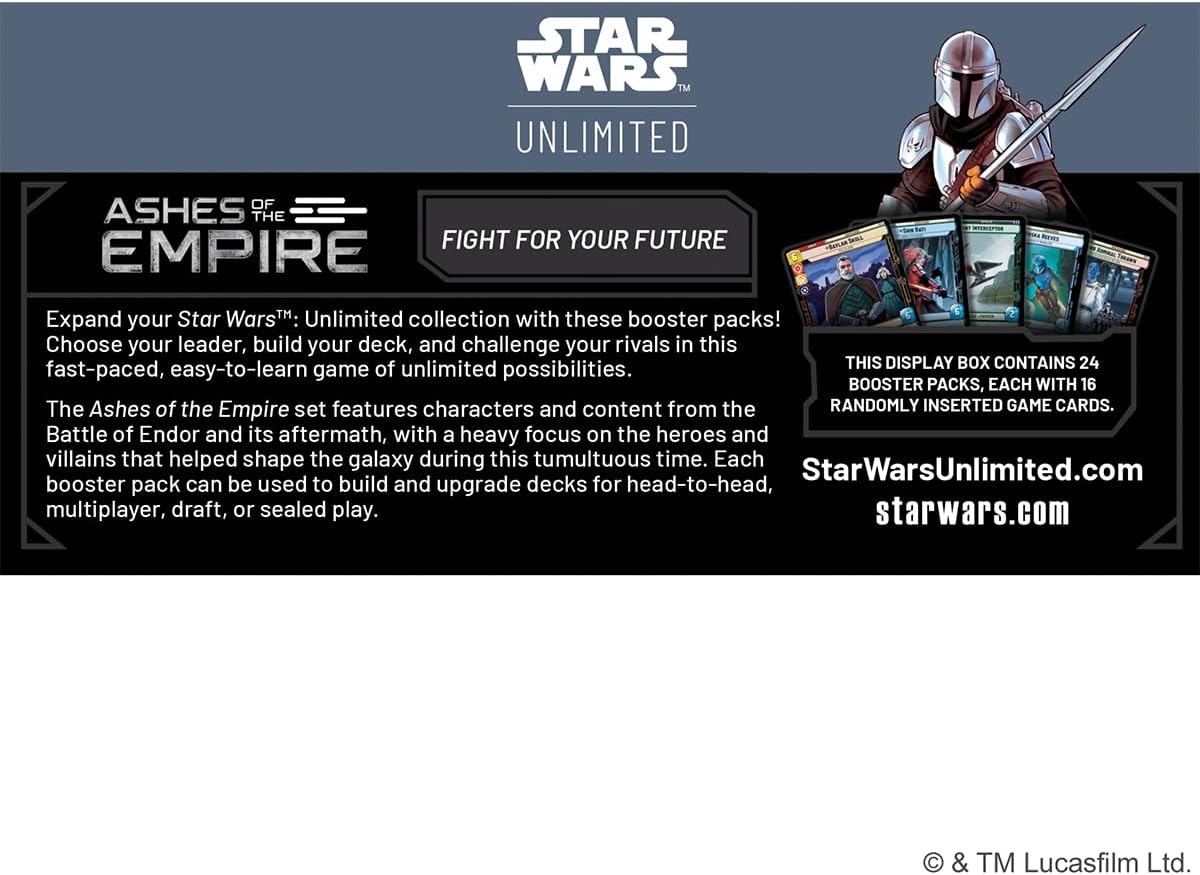 Asmodee Star Wars: Unlimited TCG Ashes of the Empire Booster Display - 24 Booster Packs Trading Card Game Expansion Featuring Battle of Endor Characters, Ages 12+, 2+ Players, 20 Minute Playtime