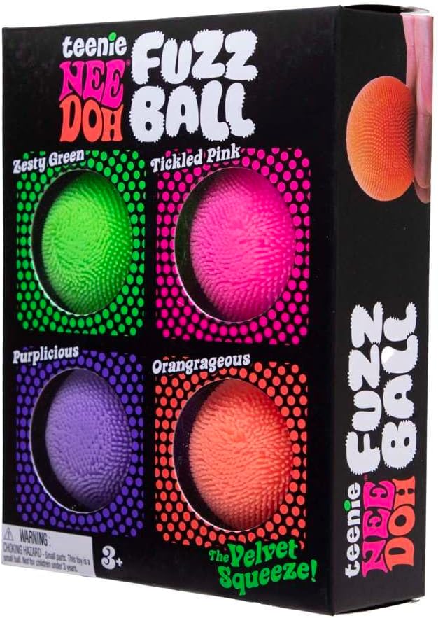 Schylling NeeDoh Teenie Fuzz Ball 4 Pack - Sensory Squeeze Toy - 1.5" in Diameter - Colors May Vary