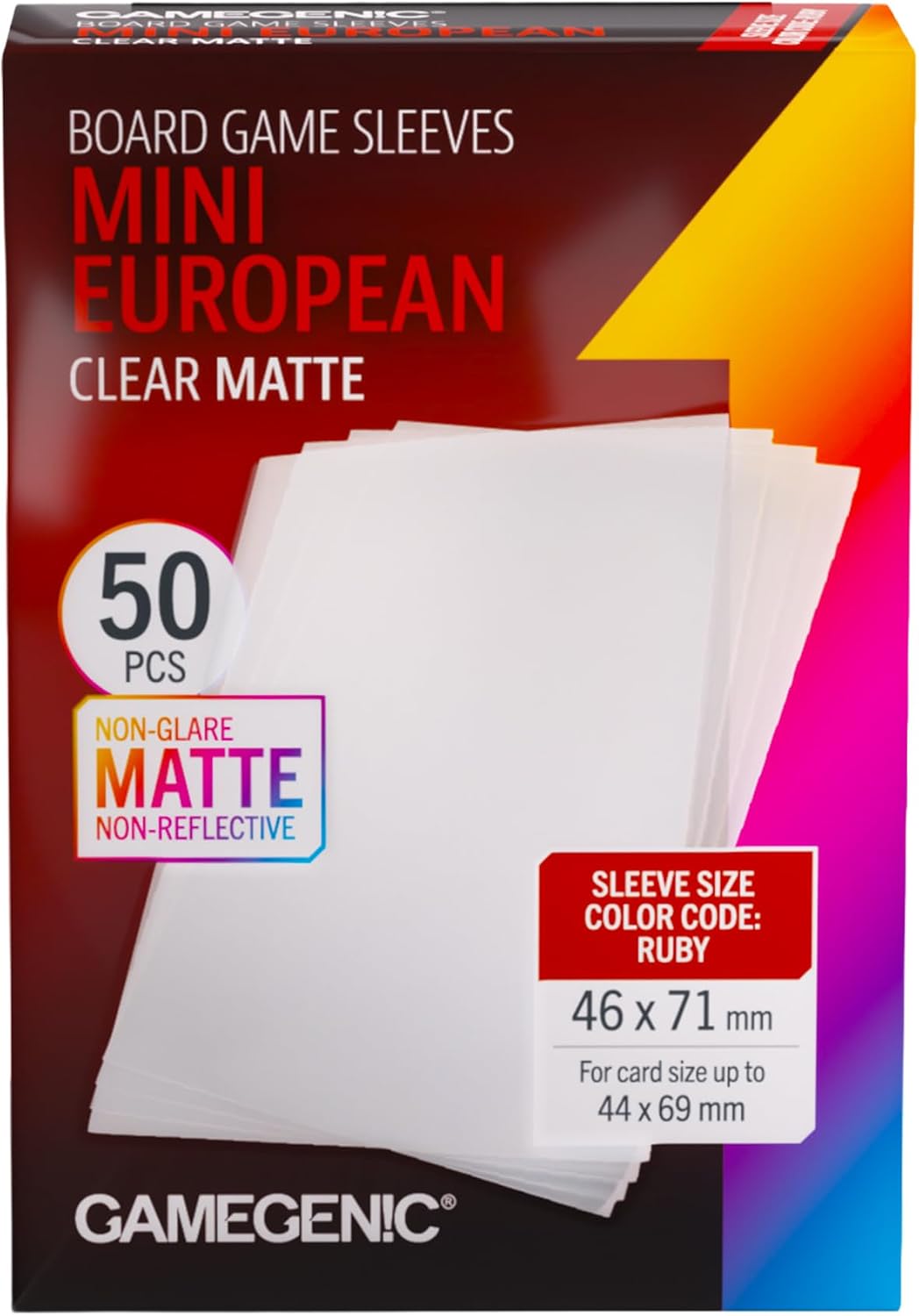 Gamegenic Matte Board Game Sleeves, Pack of 50 Matte Sleeves |46 by 71 mm Card Sleeves Optimized for Use with Mini European Card Games, Premium Card Protection, FFG Ruby Color Code