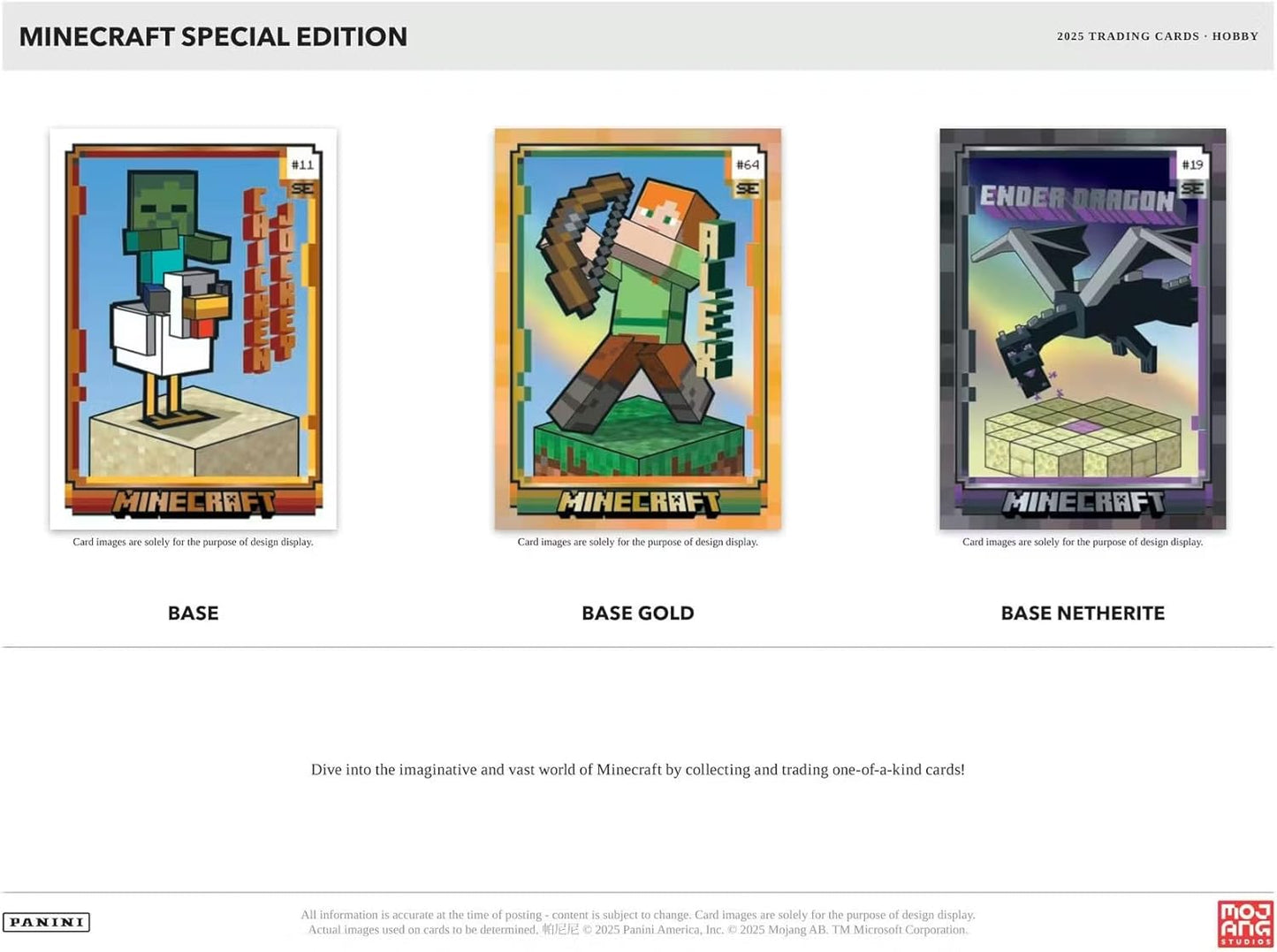 Panini 2025 Minecraft Special Edition Hobby Trading Card Box (1 Base Numbered to 325 Per Box)