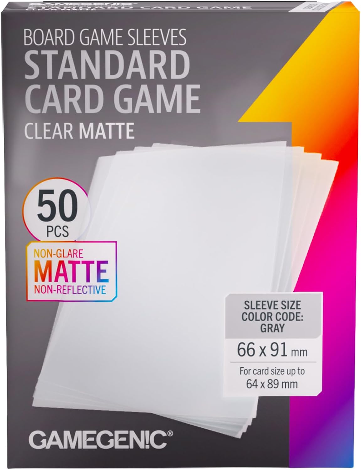 Matte Board Game Sleeves, Pack of 50 Matte Sleeves, 66 by 91 mm Card Sleeves Optimized for Use with Standard Card Games, Premium Card Protection, FFG Gray Color Code