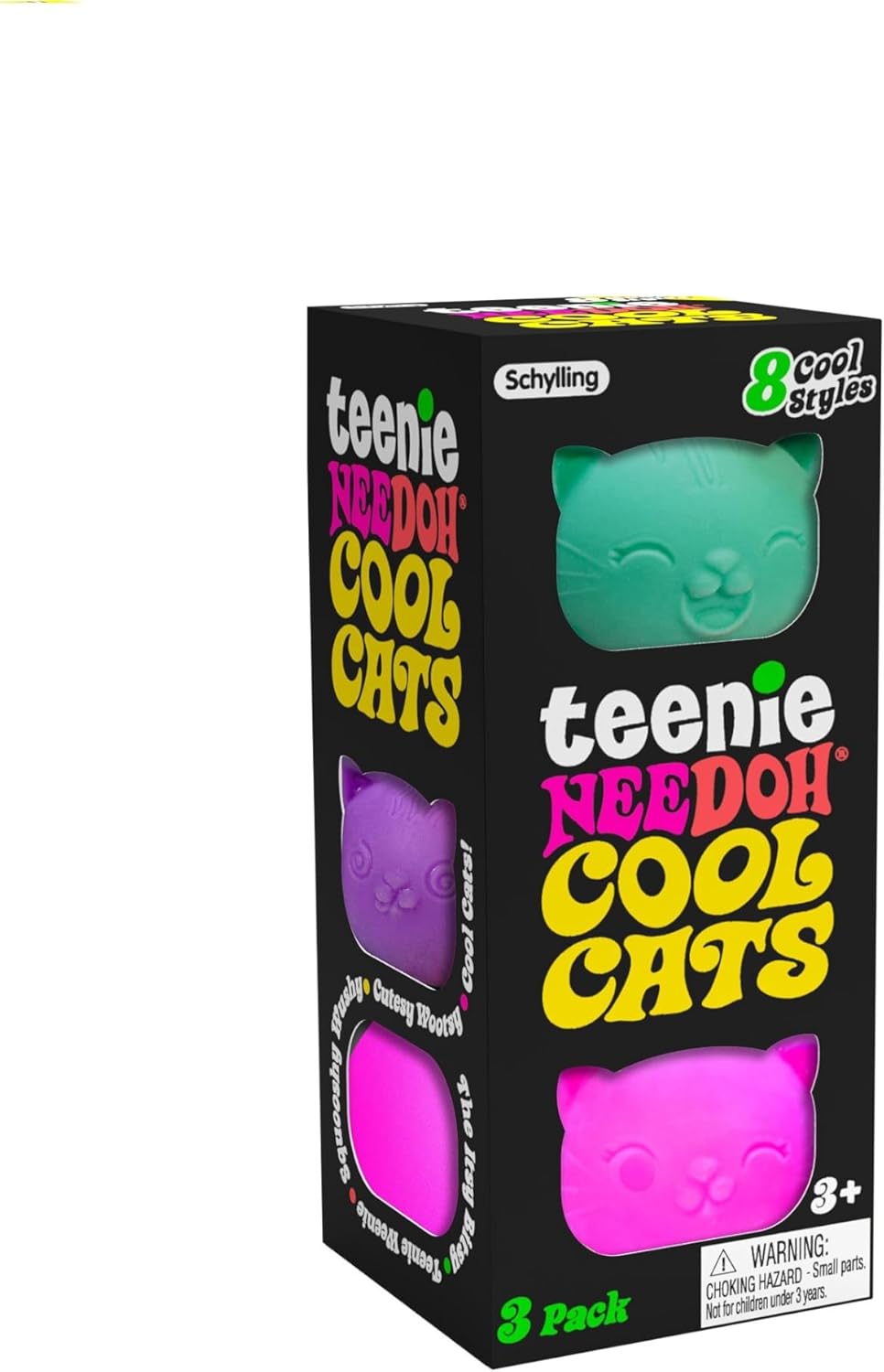 Schylling NeeDoh Teenie Cool Cat - Sensory Squeeze Toy - Contains 3 Mini Groovy Globs - 1.5" Wide - Color May Vary