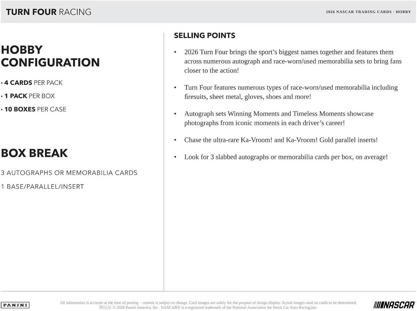 2026 Panini Turn Four Racing Hobby Box