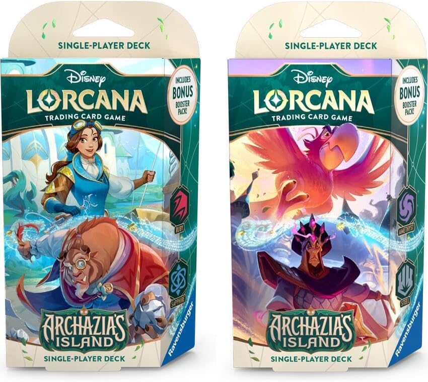 Lorcana TCG: Archazias Island: Starter Decks: Both Amethyst & Steel (Jafar & Iago) and Sapphire & Ruby (Belle & Beast) (2 Decks) - Presale Ships 03/28/2025