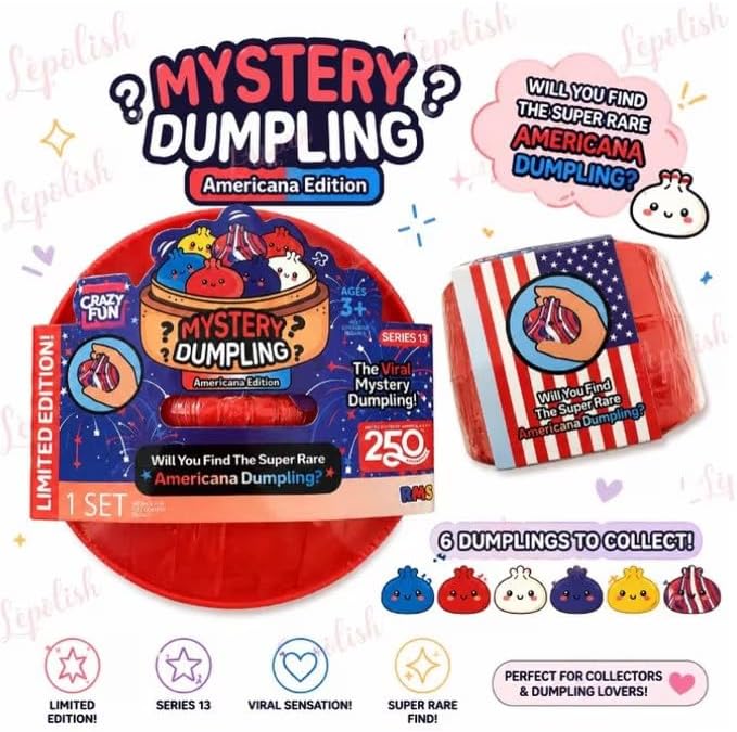 Crazy Fun Mystery USA Americana Squishy Dumpling Squeeze Toy, 1 Random Color