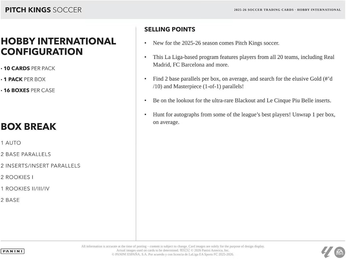 2025/26 Panini Pitch Kings Soccer Hobby International Trading Card Box (1 Autograph Per Box)