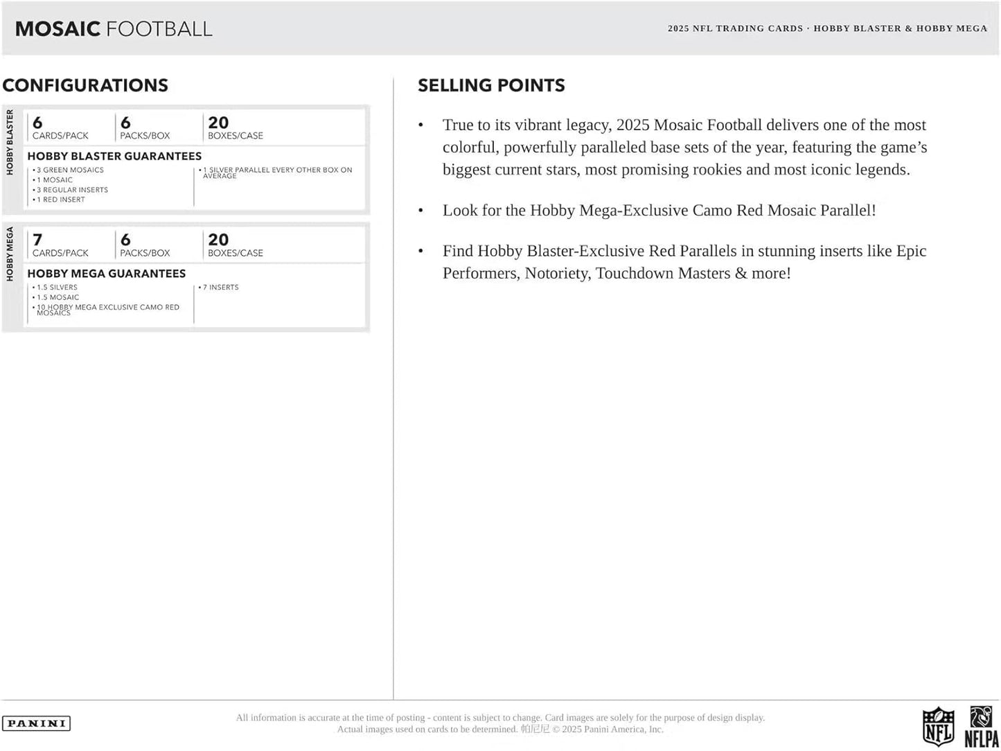 Panini 2025 Mosaic Football 6-Pack Hobby Blaster Box (1 Green Mosaic Per Blaster Box)