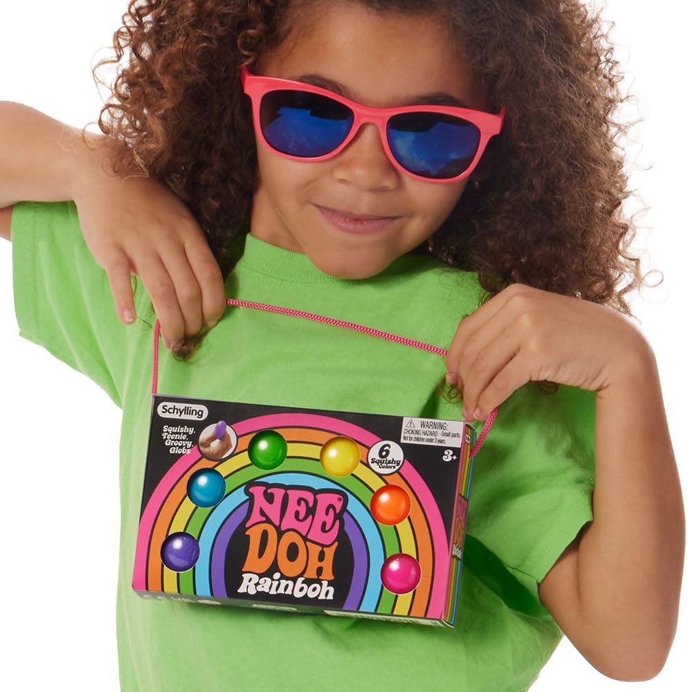 Schylling NeeDoh Rainboh Teenie - Sensory Squeeze Toy - Contains 6 Mini Groovy Globs - 1.5" Wide - Multicolored