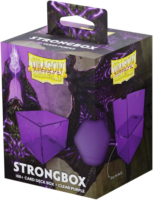 Dragon Shield Strongbox Deck Box Clear Purple, Holds 100+ Double Sleeved Cards, Acrylic TCG Storage Case, Vacuum Seal Closure, Stackable, Display Lid, 83.5 x 106 x 75.5 mm