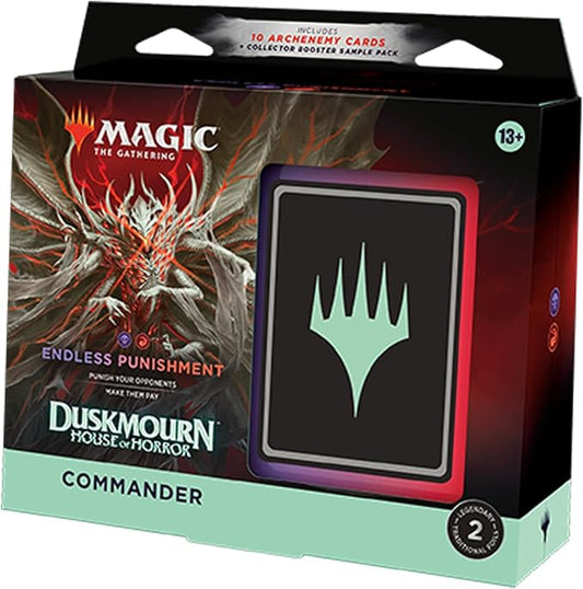 Magic: The Gathering Duskmourn: House of Horror Commander Deck - Endless Punishment (100-Card Deck, 2-Card Collector Booster Sample Pack + Accessories)