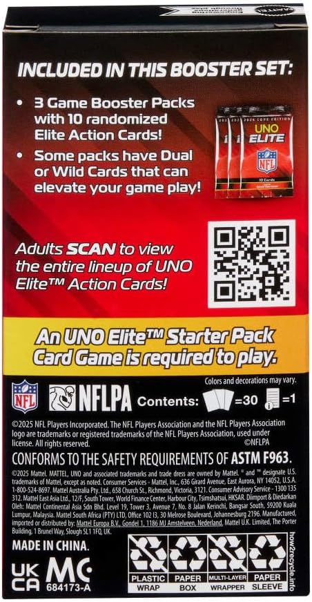 2025 UNO Elite NFL Booster Set Pack - 3 Packs - 10 Cards Per Pack