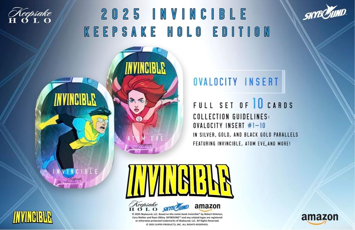 Keepsake 2025 Invincible Season 1 Keepsake Holo Breaker Box, Breakers Edition, 2 Packs Per Box, Holo Mirror Cards, Relics, Case-Based Inserts, 600-Card Checklist