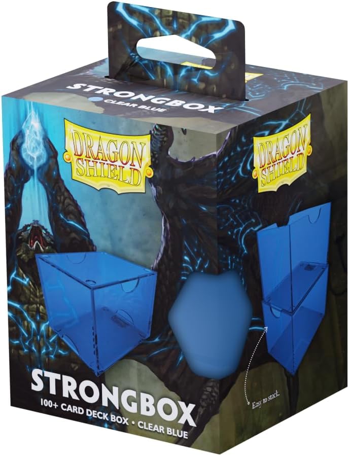Dragon Shield Strongbox Deck Box Clear Blue, Holds 100+ Double Sleeved Cards, Acrylic TCG Storage Case, Vacuum Seal Closure, Stackable, Display Lid, 83.5 x 106 x 75.5 mm