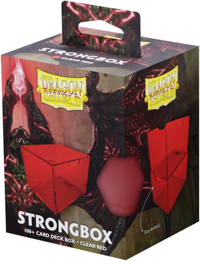 Dragon Shield Strongbox Deck Box Clear Red, Holds 100+ Double Sleeved Cards, Acrylic TCG Storage Case, Vacuum Seal Closure, Stackable, Display Lid, 83.5 x 106 x 75.5 mm