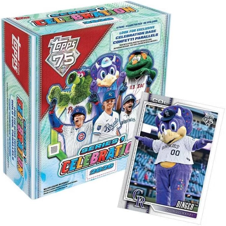2026 Topps MLB Series 1 Baseball Trading Card Celebration Box – Exclusive Confetti & Holo Foil Parallels – Chance for Dynasty Mascot Autograph Relic Cards