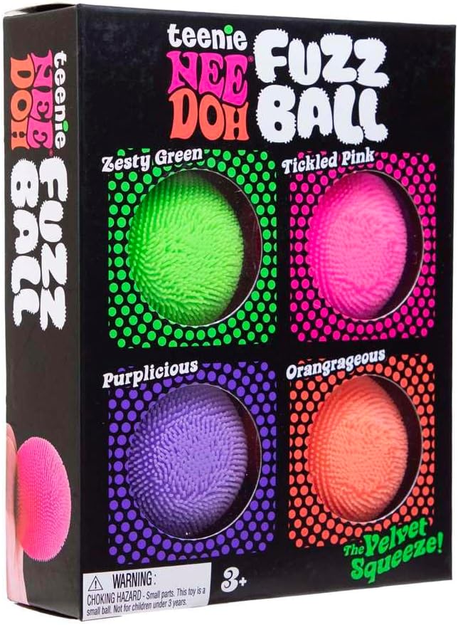 Schylling NeeDoh Teenie Fuzz Ball 4 Pack - Sensory Squeeze Toy - 1.5" in Diameter - Colors May Vary
