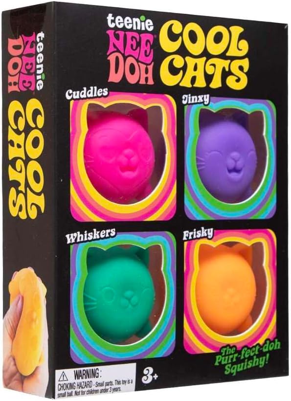 Schylling NeeDoh Cool Kitten Teenie Needoh 4 Pack - Sensory Squeeze Toy - 1.5" in Diameter - Colors May Vary