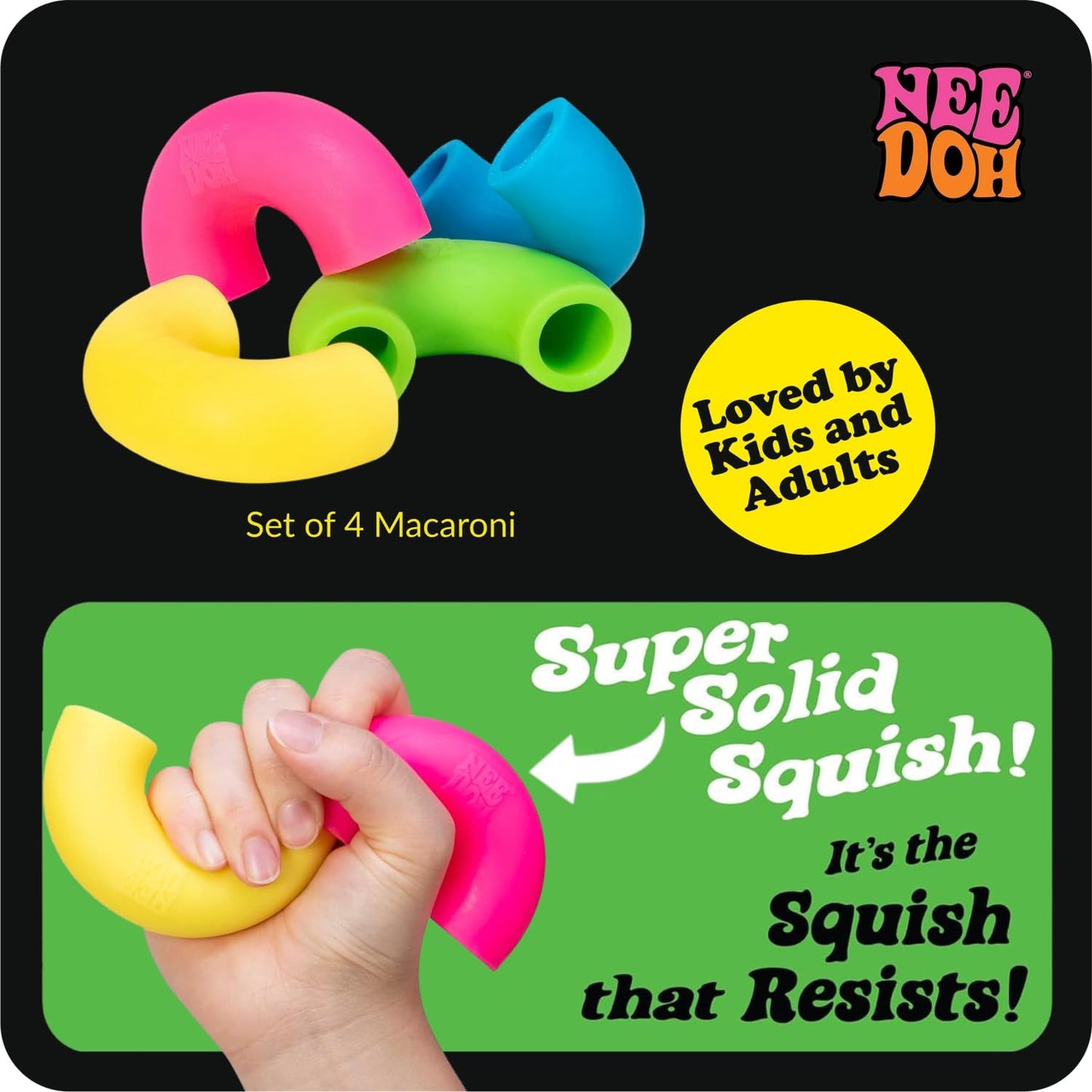 Schylling NeeDoh Mac 'N' Squeeze - Sensory Squeeze Toy - Contains 4 Squishy Noodles - 3" Wide - Color May Vary (Pack of 1)