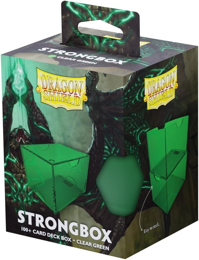 Dragon Shield Strongbox Deck Box Clear Green, Holds 100+ Double Sleeved Cards, Acrylic TCG Storage Case, Vacuum Seal Closure, Stackable, Display Lid, 83.5 x 106 x 75.5 mm
