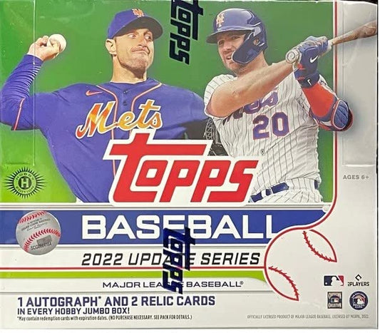 2022 Topps Update Baseball Jumbo Box (10 Packs/46 Cards, 2 Silver Pack, 1 Auto, 2 Relics)