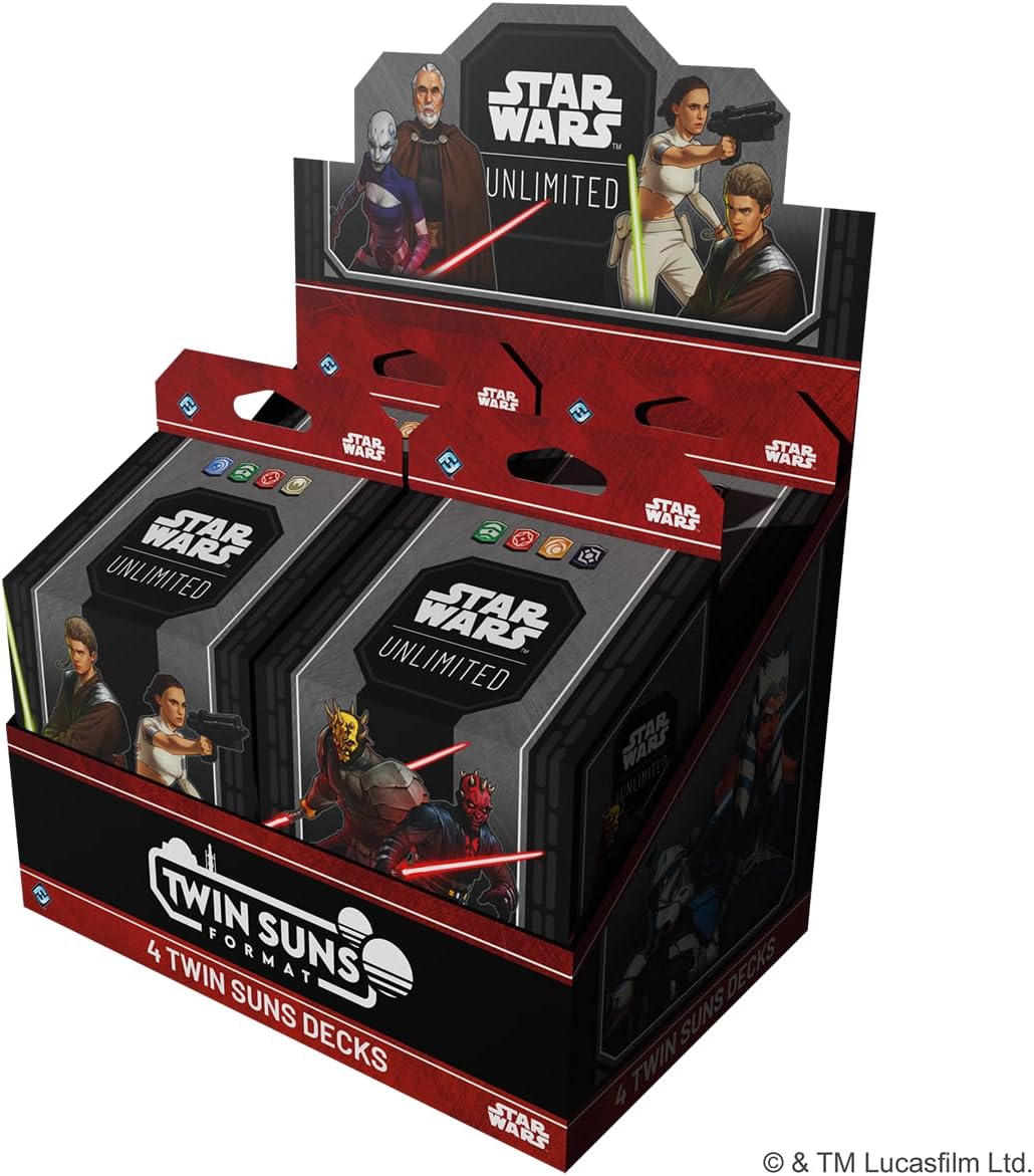 Star Wars: Unlimited TCG Twin Suns Deck Display - 4 Prebuilt 80-Card Multiplayer Decks, Clone Wars Leaders, Legendary Cards & Exclusive Content, Ages 12+, 2+ Players, 20 Min Playtime
