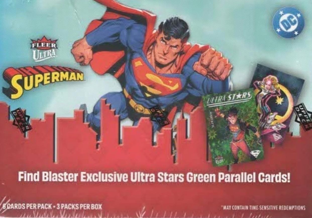 2026 Upper Deck Fleer Ultra Superman Blaster Box with Chance for Blaster Exclusive Ultra Stars Green Parallels and Other Inserts