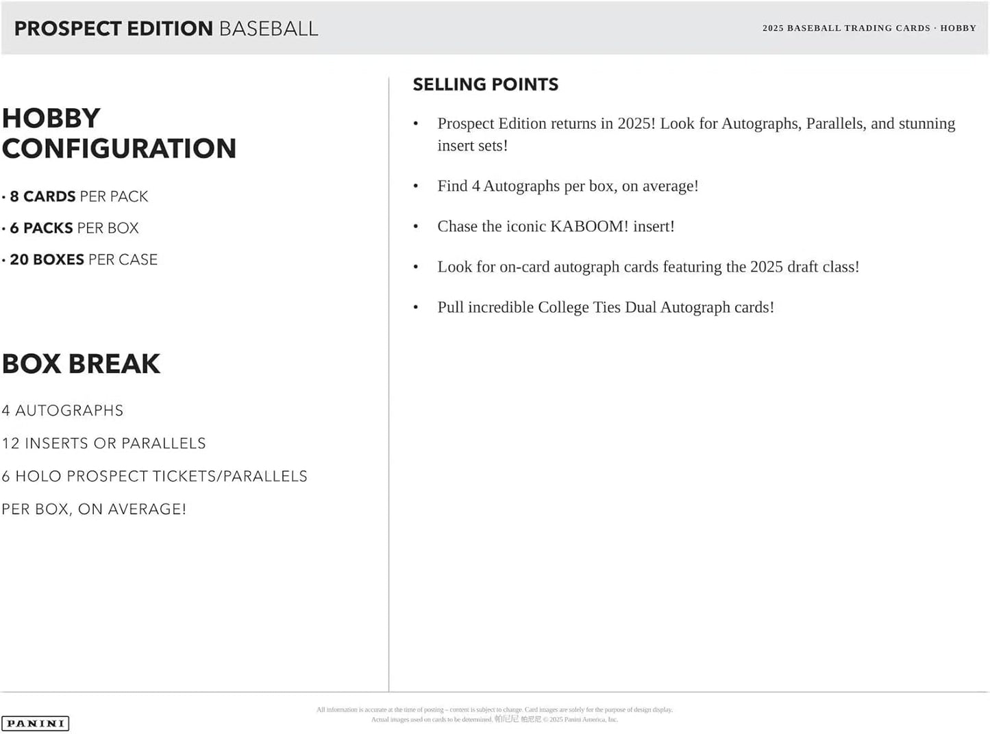 2025 Panini Prospect Edition Baseball Hobby Trading Card Box (4 Autographs Per Box)