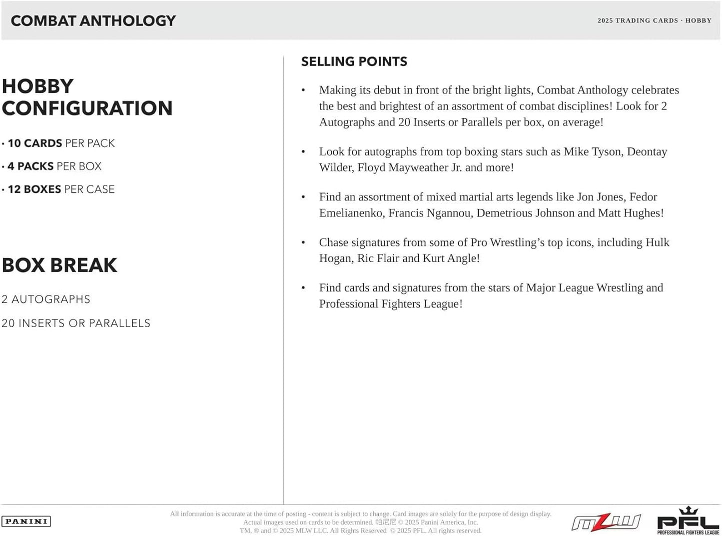 Panini 2025 PFL Professional Fighters League Combat Anthology Hobby Trading Card Box (Look for 2 Autographs and 20 Inserts or Parallels per Box on Average)