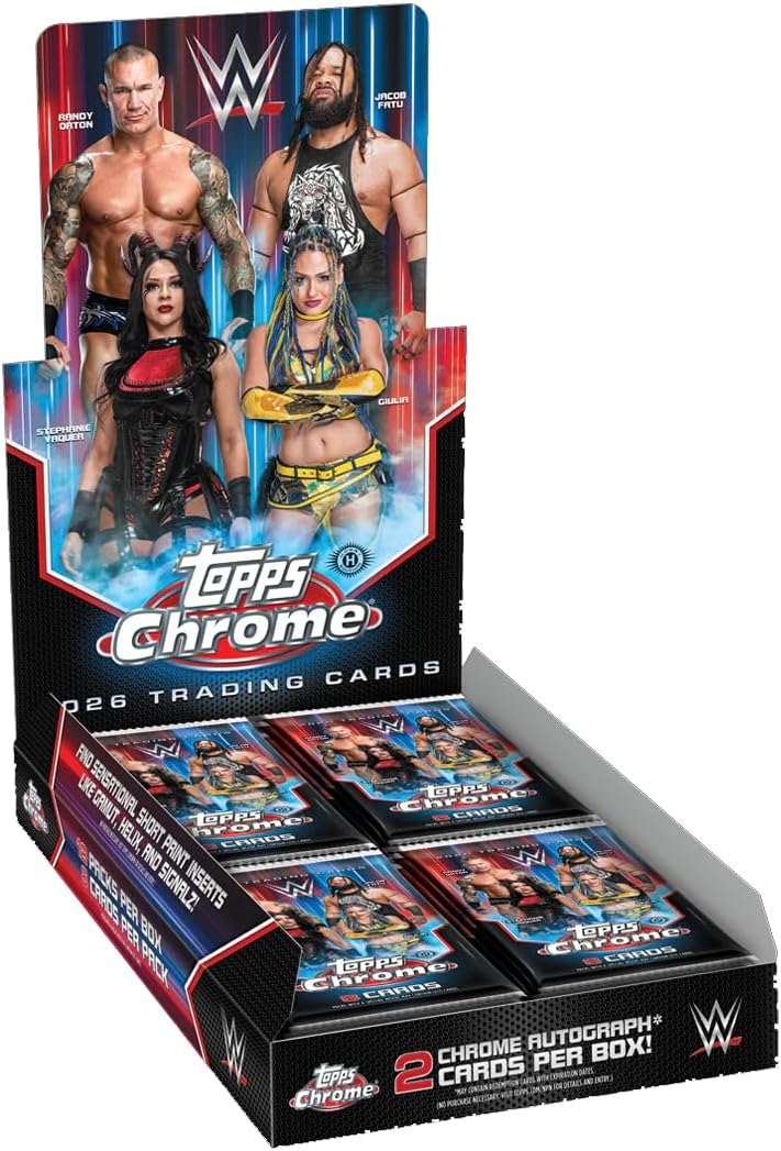 Topps Chrome WWE 2026 Trading Cards Hobby Box, 2 Chrome Autograph Cards per Box