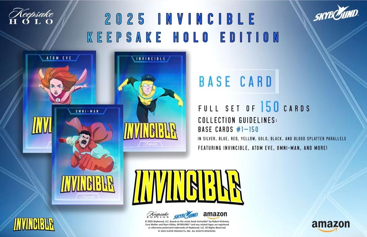 Keepsake 2025 Invincible Season 1 Keepsake Holo Breaker Box, Breakers Edition, 2 Packs Per Box, Holo Mirror Cards, Relics, Case-Based Inserts, 600-Card Checklist