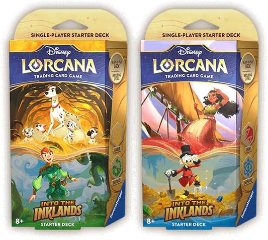 Starter Decks: Both Amber & Emerald (Dalmation & Peter Pan) and Sapphire & Ruby (Scrooge McDuck & Moana) (2 Decks) for Lorcana TCG: Into The Inklands