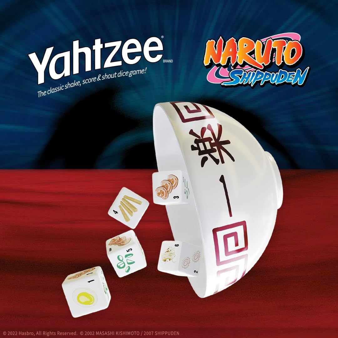 USAOPOLY YAHTZEE: Naruto Shippuden | Collectible Ramen Bowl Dice Cup | Classic Family Dice Game Based on Anime Show | Great for Family Game Night | Officially-Licensed Naruto Game & Merchandise
