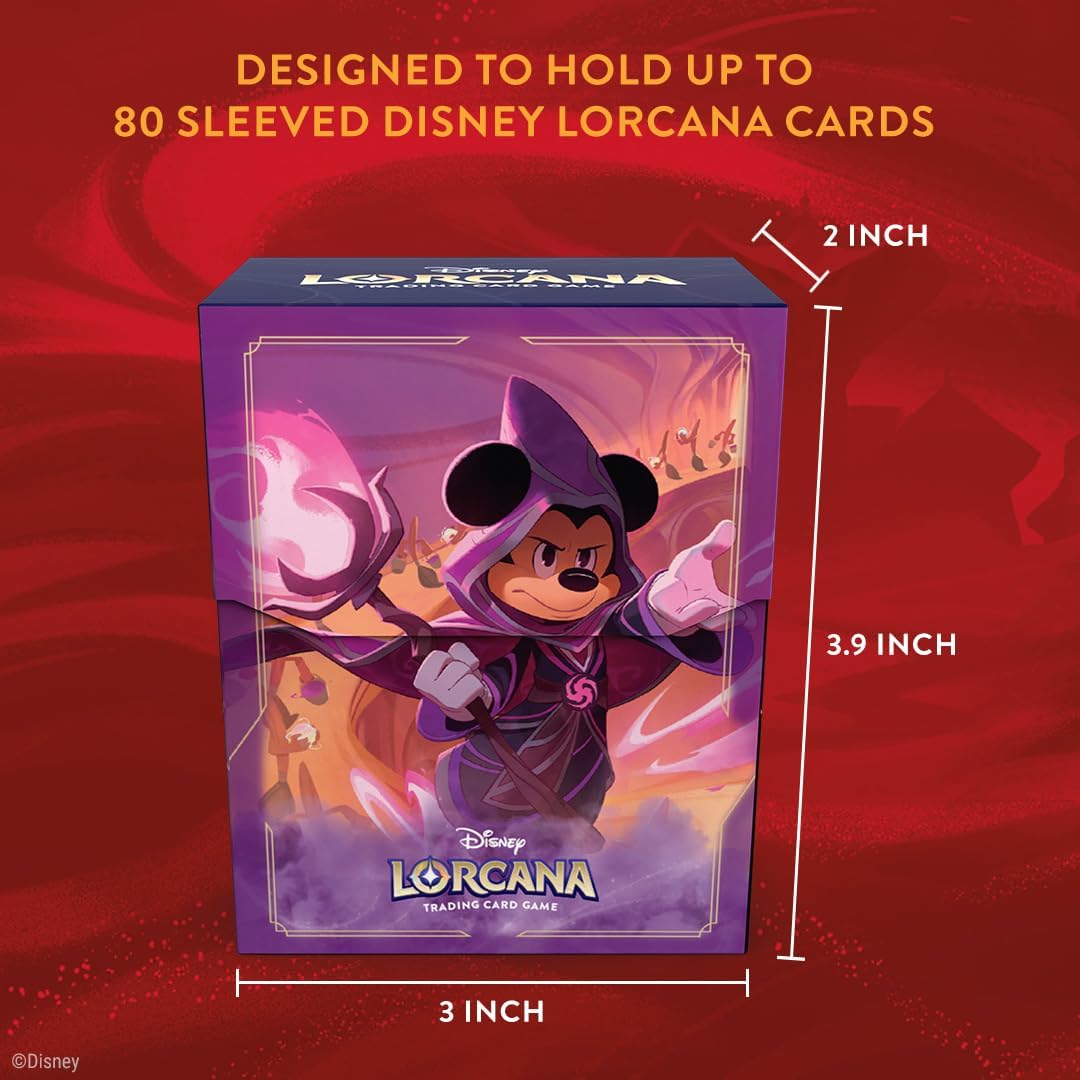 Ravensburger Disney Lorcana TCG Deck Box Featuring Mickey Mouse - Wayward Sorcerer | Securely Store 80 Sleeved Cards | Durable Portable Organizer for TCG Players | for Ages 8+
