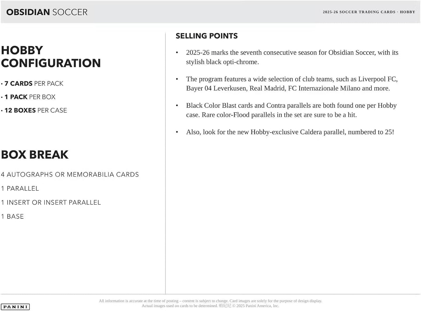 2025/26 Panini Obsidian Soccer Hobby Box